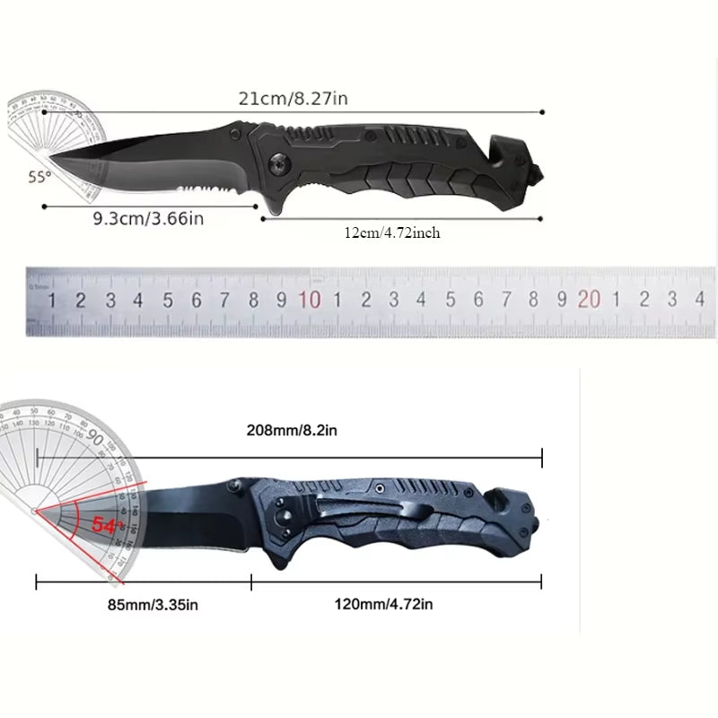 Tactical Folding Knife – Emergency Glass Breaker & Seatbelt Cutter | Survival & EDC Tool