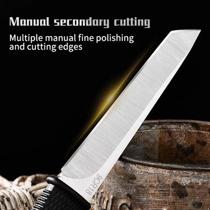 2024 Outdoor Camping Small Straight Knife with Sheath - 9CR18 Steel Fixed Blade Knife for EDC and Survival